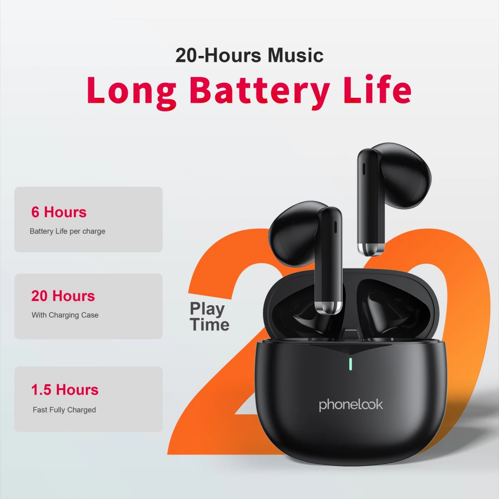 PhoneLook Pods 2 - Ecouteurs Bluetooth 5.3 sans fil TWS In-Ear ENC + boîte de chargement - Noir