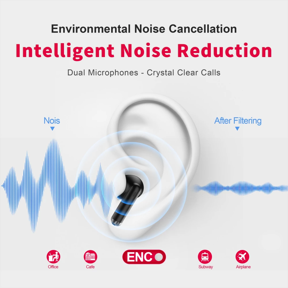 PhoneLook Pods 2 - Ecouteurs Bluetooth 5.3 sans fil TWS In-Ear ENC + boîte de chargement - Noir