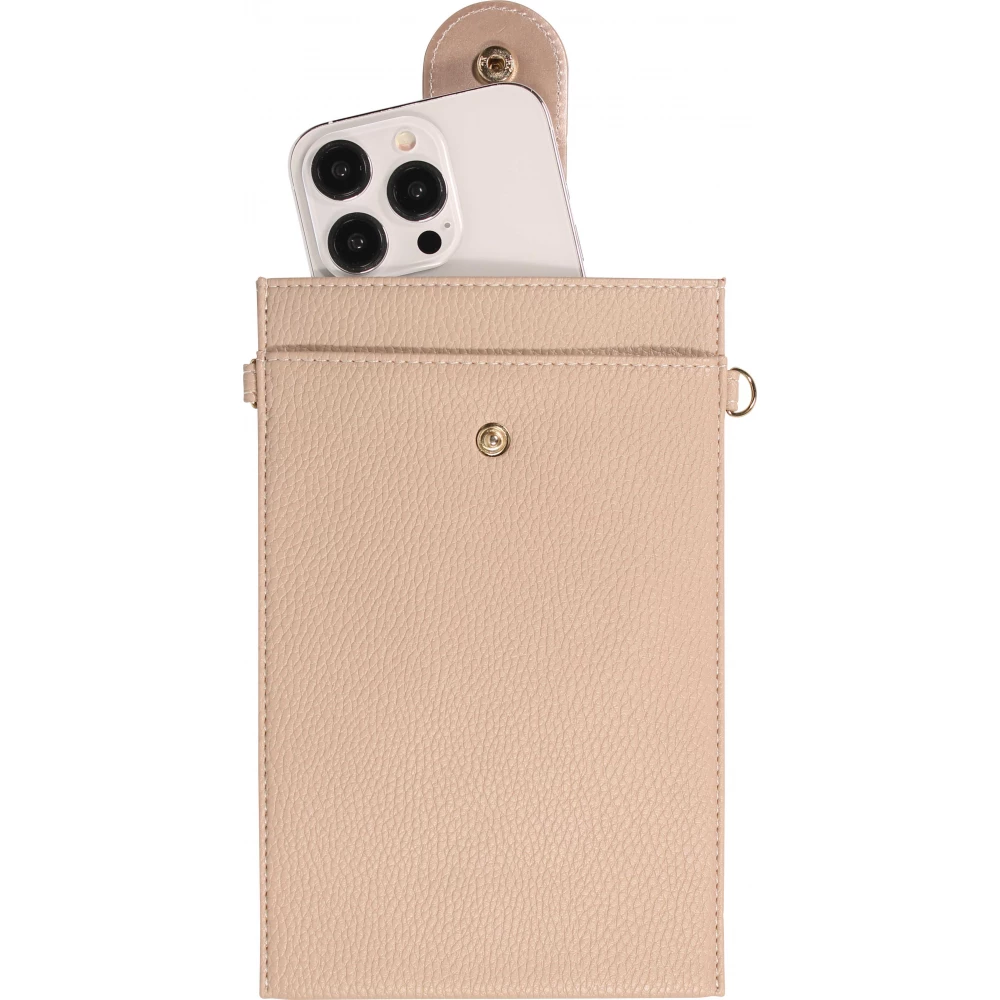 Elegante universelle Smartphone Umhängetasche aus veganem Leder inkl. Umhängegurt aus Leder (vegan) - Beige