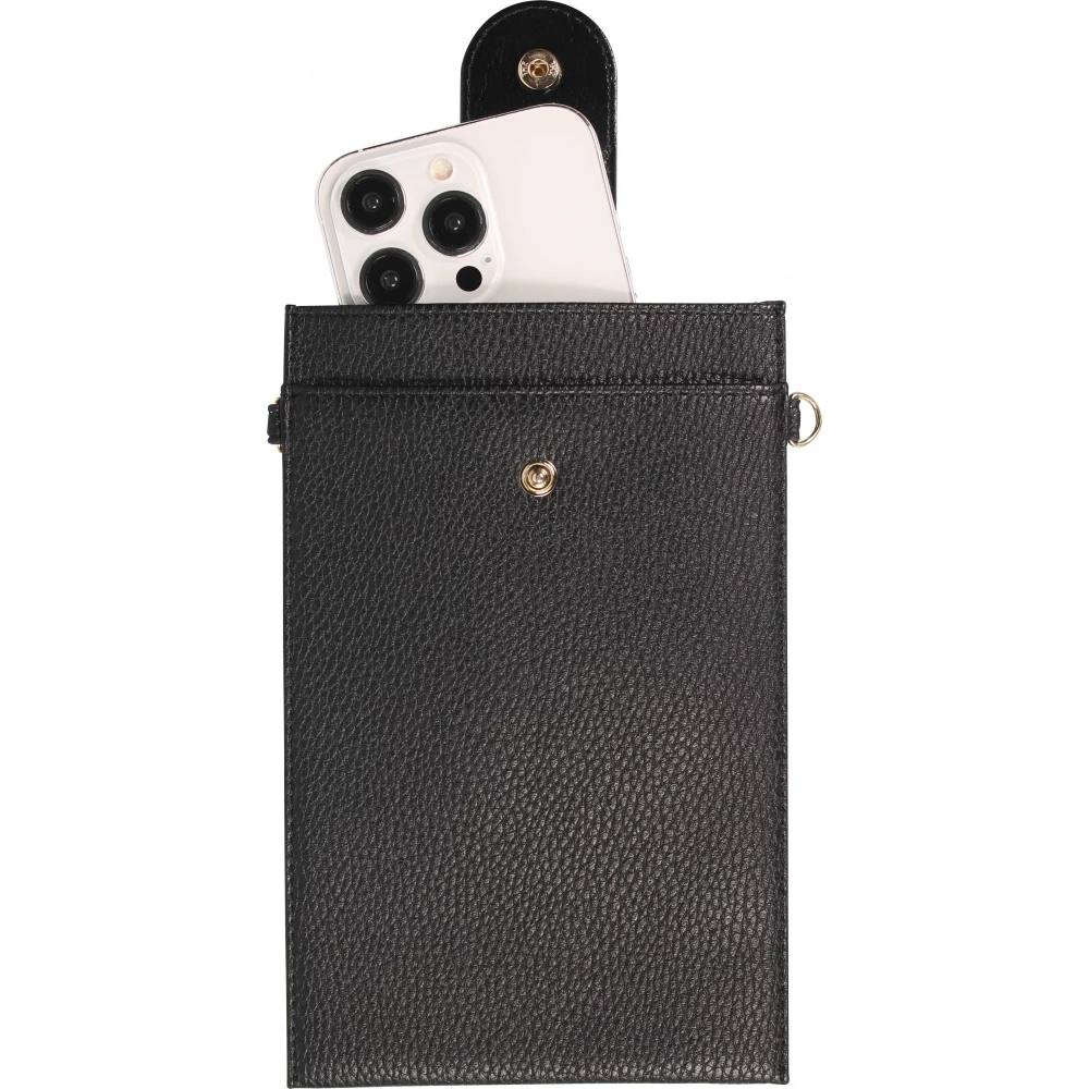 Elegante universelle Smartphone Umhängetasche aus veganem Leder inkl. Umhängegurt aus Leder (vegan) - Schwarz