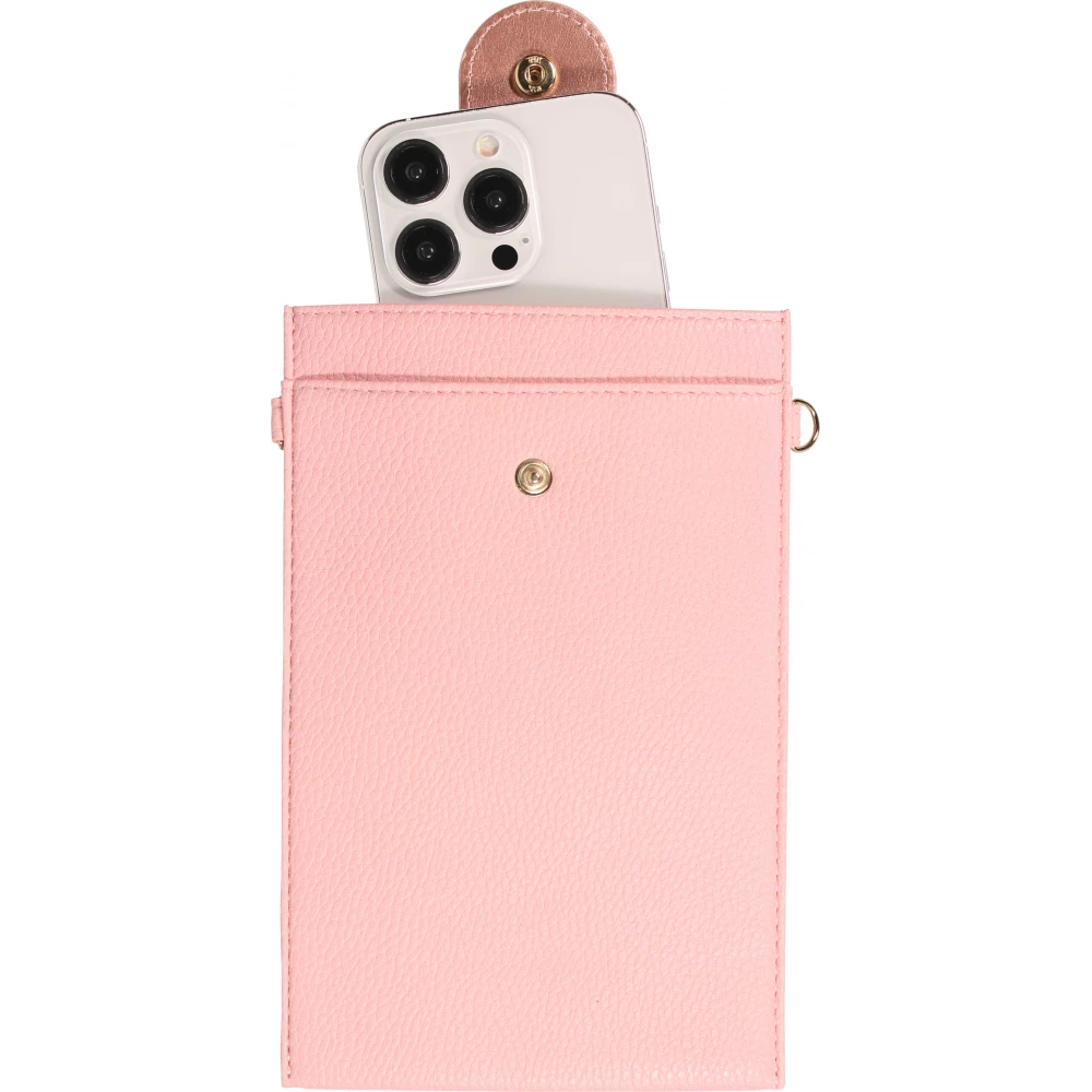 Elegante universelle Smartphone Umhängetasche aus veganem Leder inkl. Umhängegurt aus Leder (vegan) - Rosa