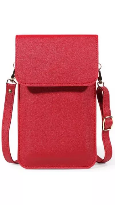 Pochette bandoulière pour téléphone et accessoire avec fenêtre transparente - Rouge