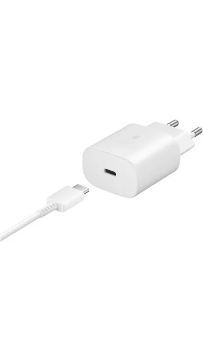 Samsung Chargeur secteur et de voyage 25W adaptateur USB-C + câble de charge 1 mètre USB-C vers USB-C - Blanc