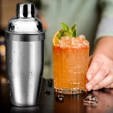 Set complet (5 pièces) de shaker à cocktail - Outils de bar en acier inoxydable pour mixologie - Argent