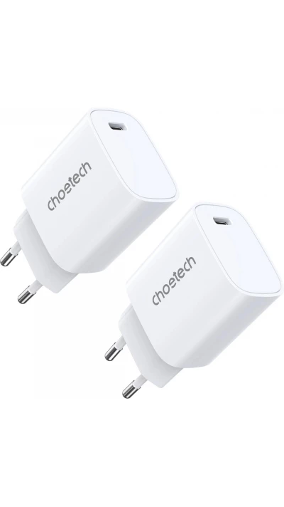 2er Set Choetech Q5004 USB-C Ladegeräte 20W PD - Weiss