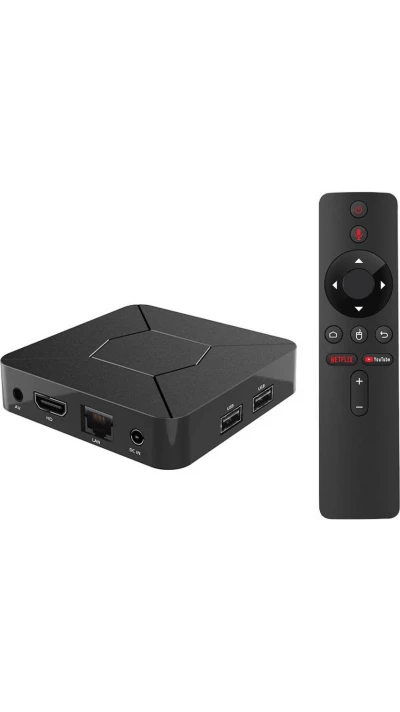 Smart mini Android TV Streaming Box Q5 HDMI 4K Ultra HD + Fernbedienung und Miracast & Google Assist - Schwarz
