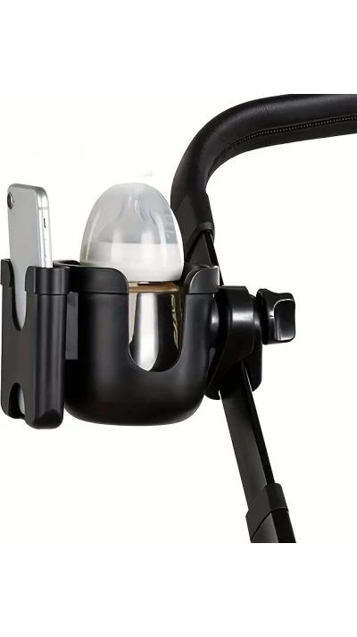 Support de téléphone et porte-gobelet 2 en 1 pour poussette universel - Noir