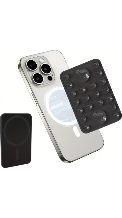 Support silicone magnétique MagSafe pour iPhone avec ventouses pour surfaces lisses - Noir