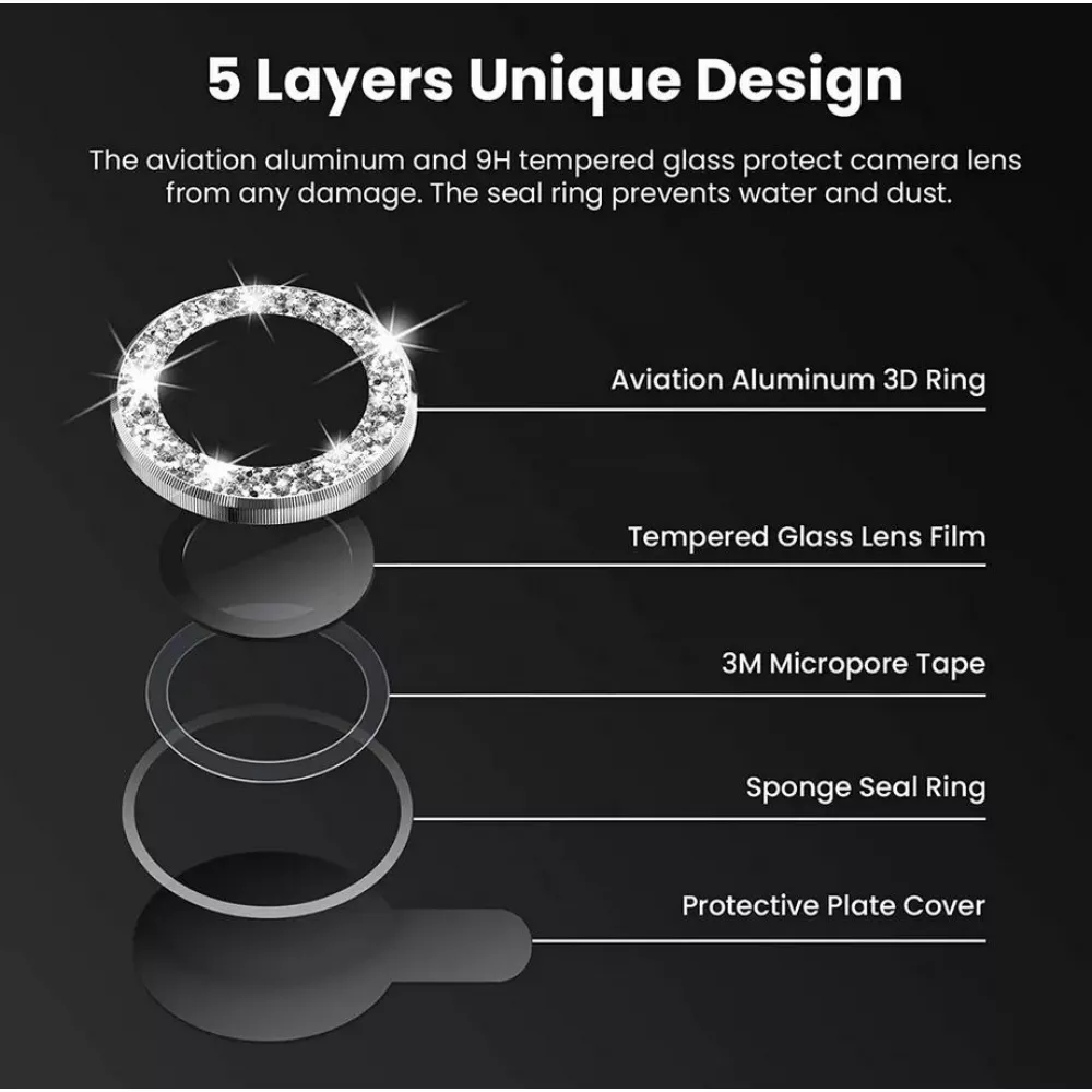 iPhone 13 Pro/13 Pro Max - Protecteurs lentilles caméra strass/diamants - Argent